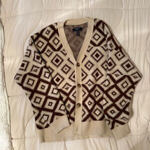 ❄️Forever 21 Men Geometric Knit Cardigan | Beige & Brown | Men’s XL